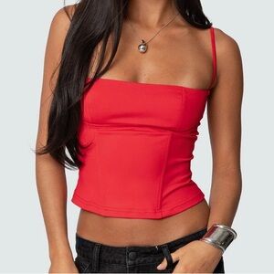 Edikted Red Zip-Up Corset Tank Top (Juno)
